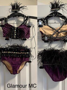 Glamour purple and black dance costume with additional stones